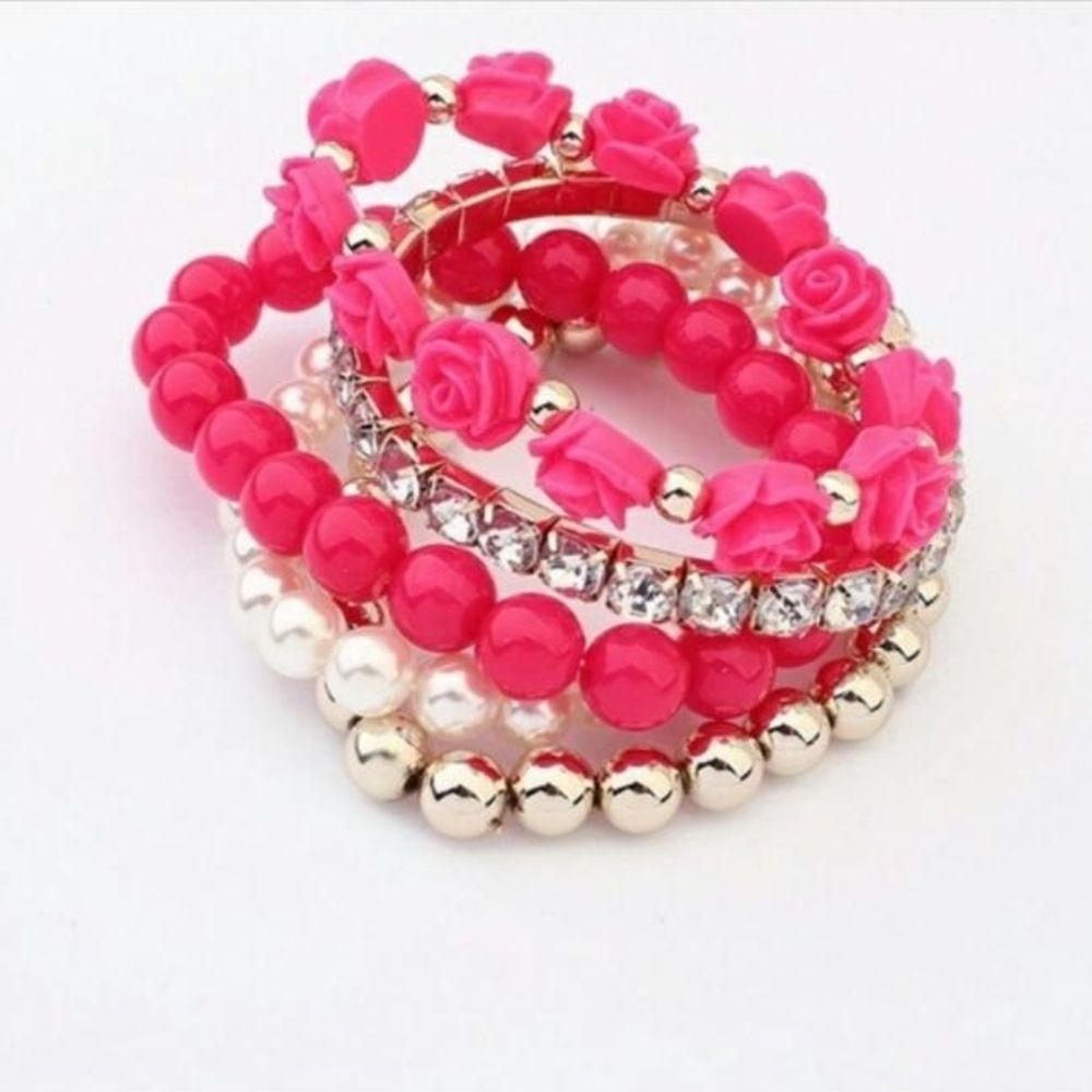 Trendy Fashion Candy Color Pearl Rose Flower Multi